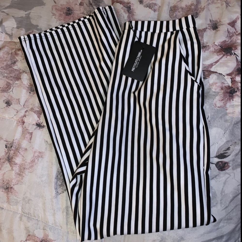 PLT Black Striped Wide Leg Pants